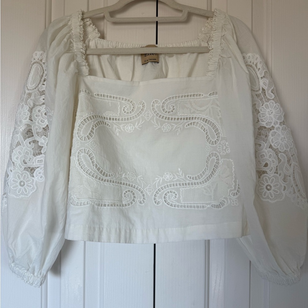 Elie Tahari White Embroidered Blouse